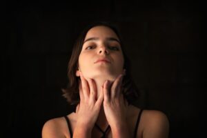 Juvederm in Ashburn VA woman holding jawline